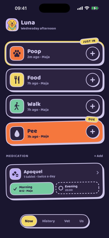 The Now screen in the dark Midnight look